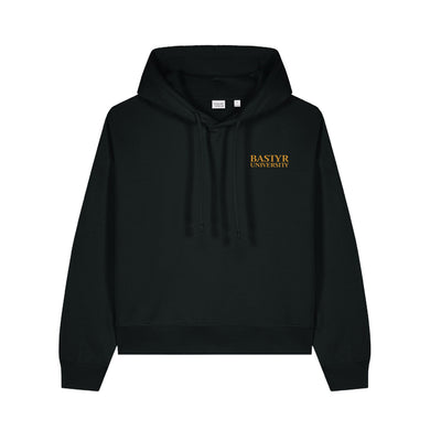 Bastyr Embroidered Cropped Hoodie Pullover - Black