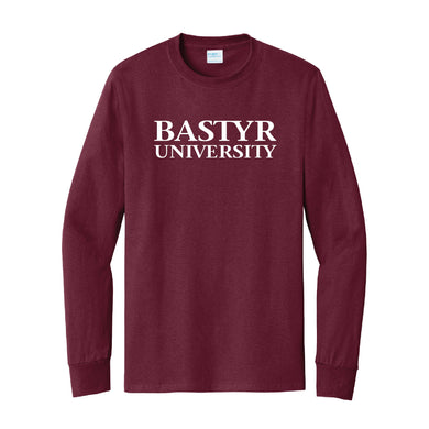 Bastyr Long Sleeve Shirt - Cranberry w/ White Lettering