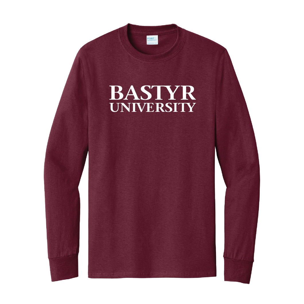 Bastyr Long Sleeve Shirt - Cranberry w/ White Lettering