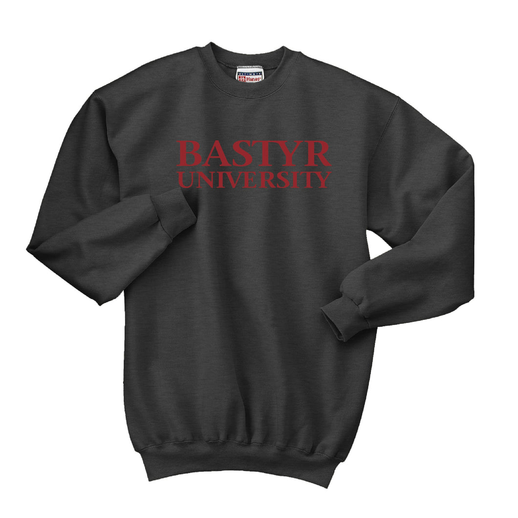Bastyr Crewneck Sweatshirt - Charcoal w/ Cranberry Lettering